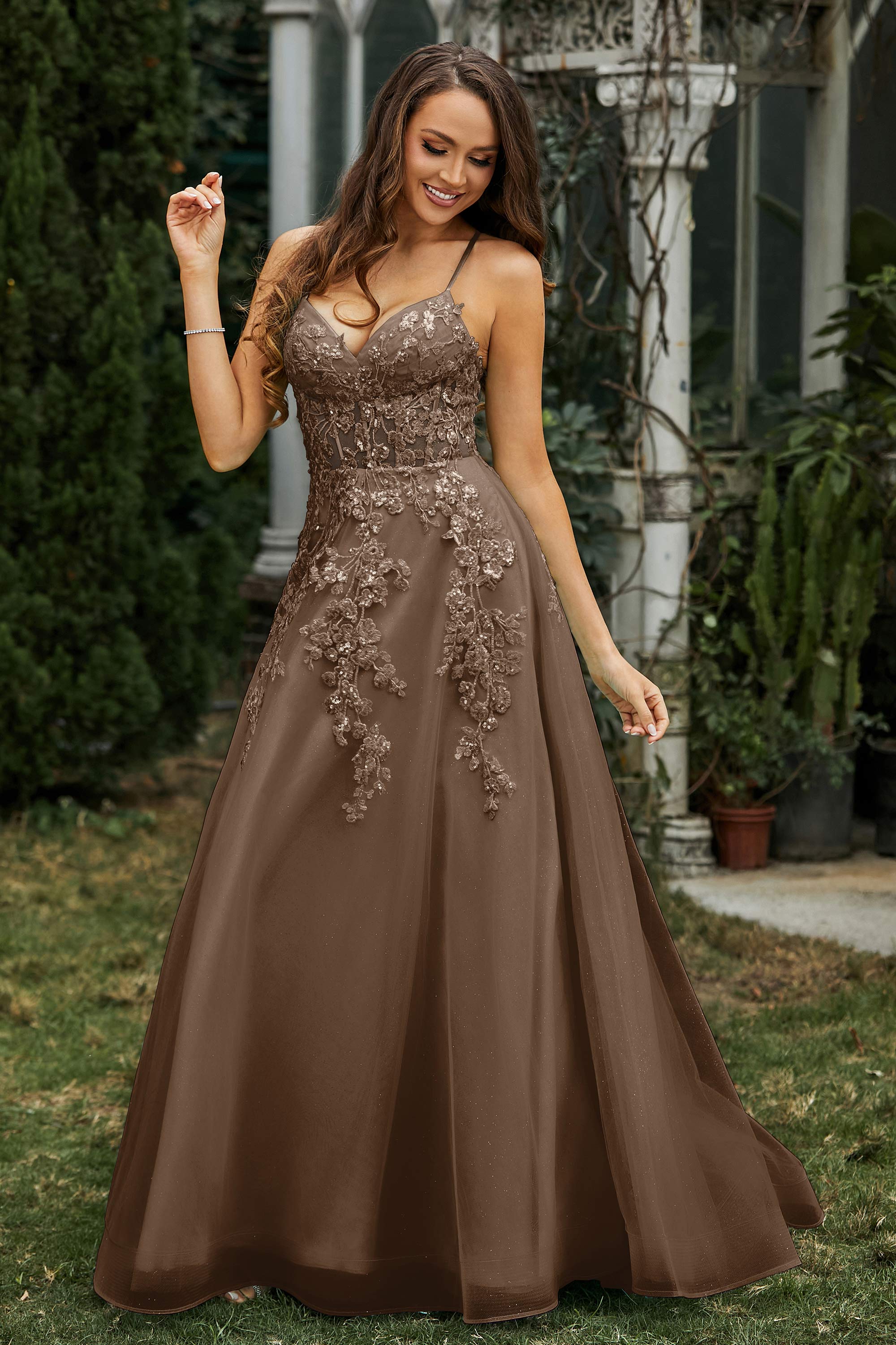 Sweetheart Applique A-Line Tulle Sweep Train Prom Party Dress Formal Evening Dresses