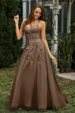 Sweetheart Applique A-Line Tulle Sweep Train Prom Party Dress Formal Evening Dresses