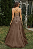 Sweetheart Applique A-Line Tulle Sweep Train Prom Party Dress Formal Evening Dresses