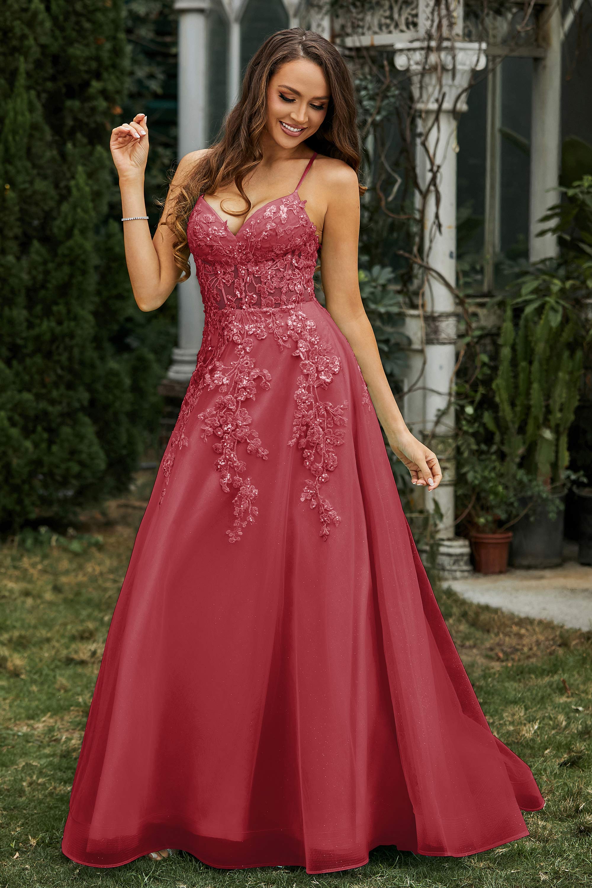 Sweetheart Applique A-Line Tulle Sweep Train Prom Party Dress Formal Evening Dresses