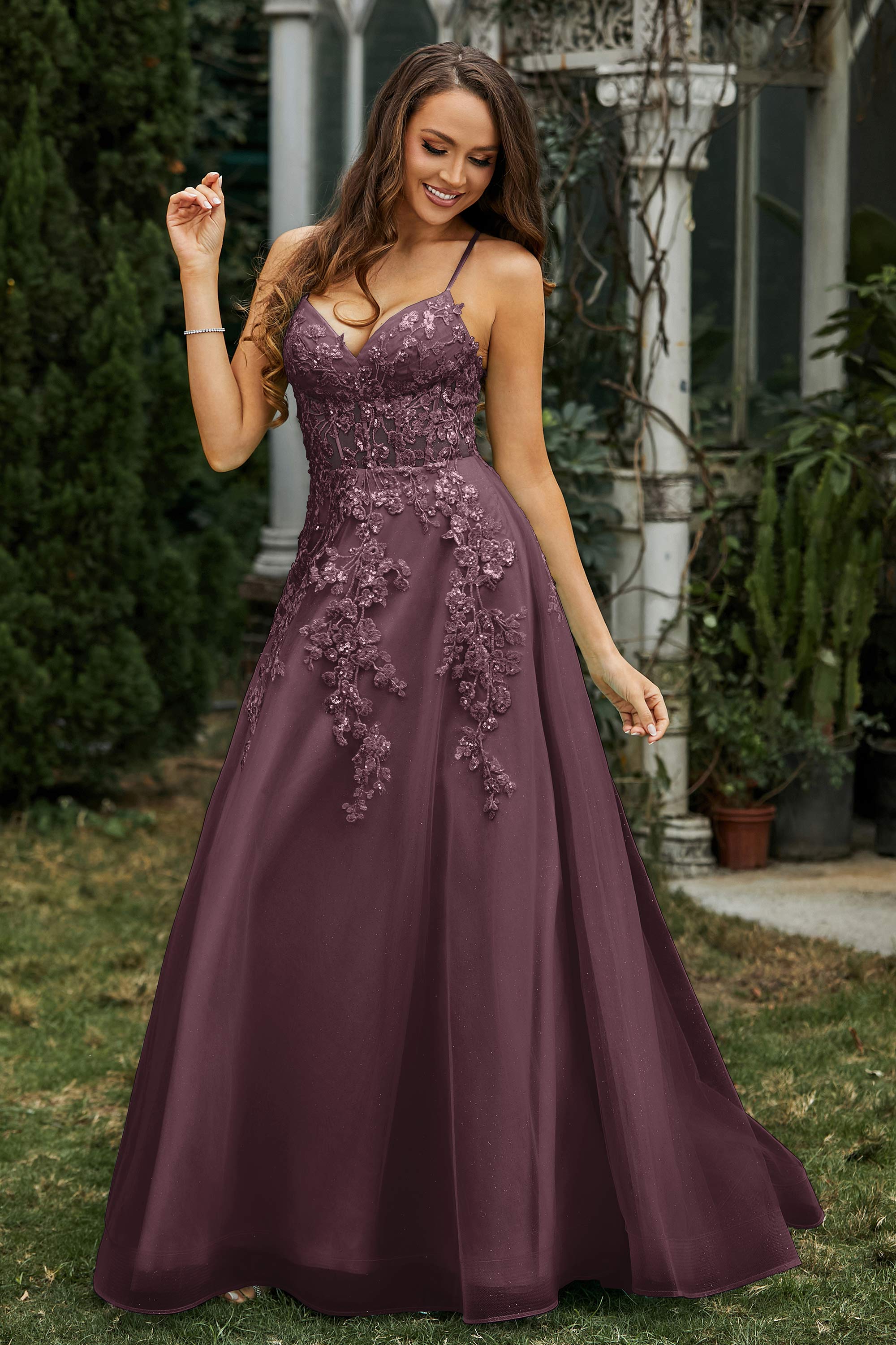 Sweetheart Applique A-Line Tulle Sweep Train Prom Party Dress Formal Evening Dresses