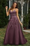Sweetheart Applique A-Line Tulle Sweep Train Prom Party Dress Formal Evening Dresses