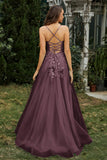Sweetheart Applique A-Line Tulle Sweep Train Prom Party Dress Formal Evening Dresses