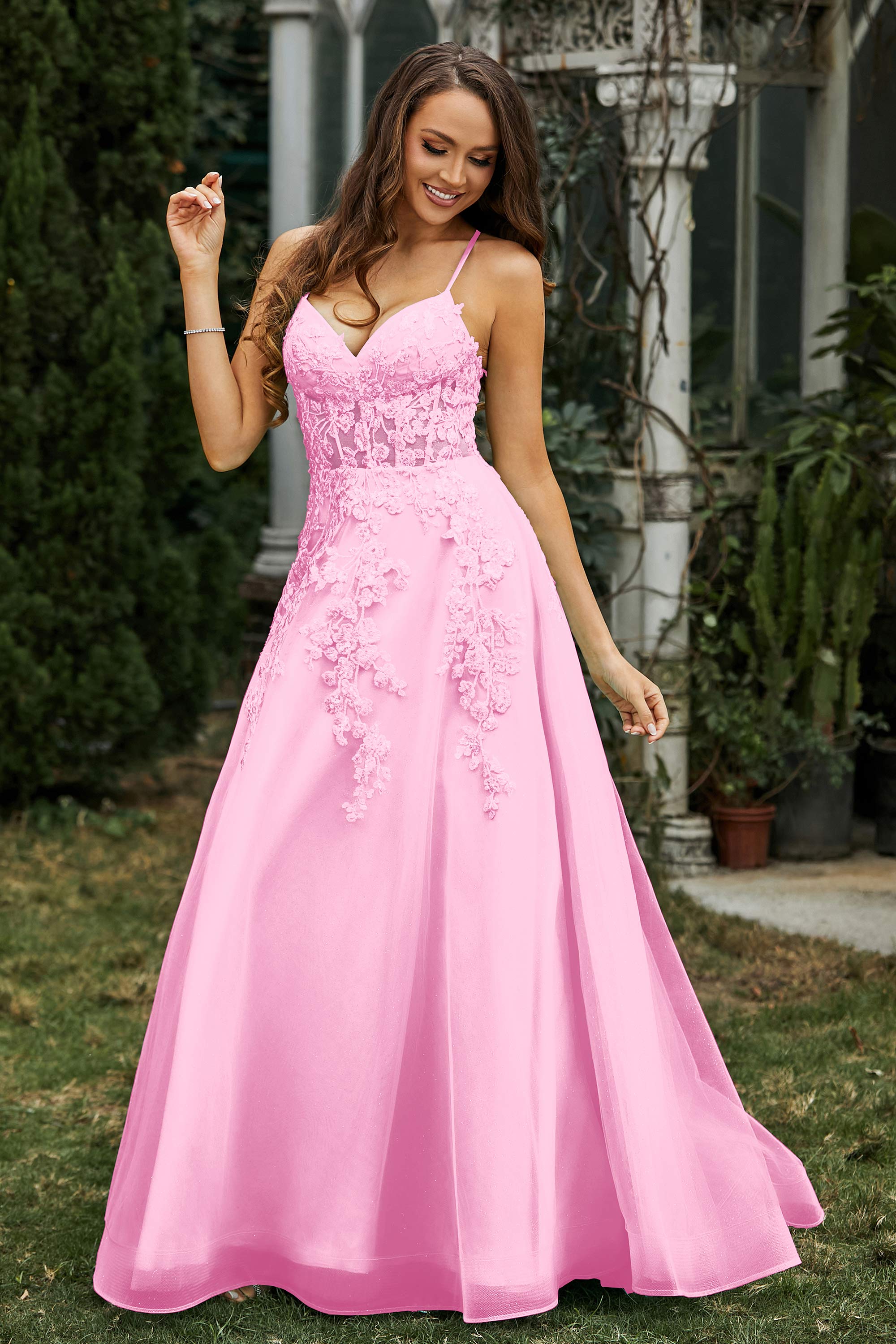 Sweetheart Applique A-Line Tulle Sweep Train Prom Party Dress Formal Evening Dresses