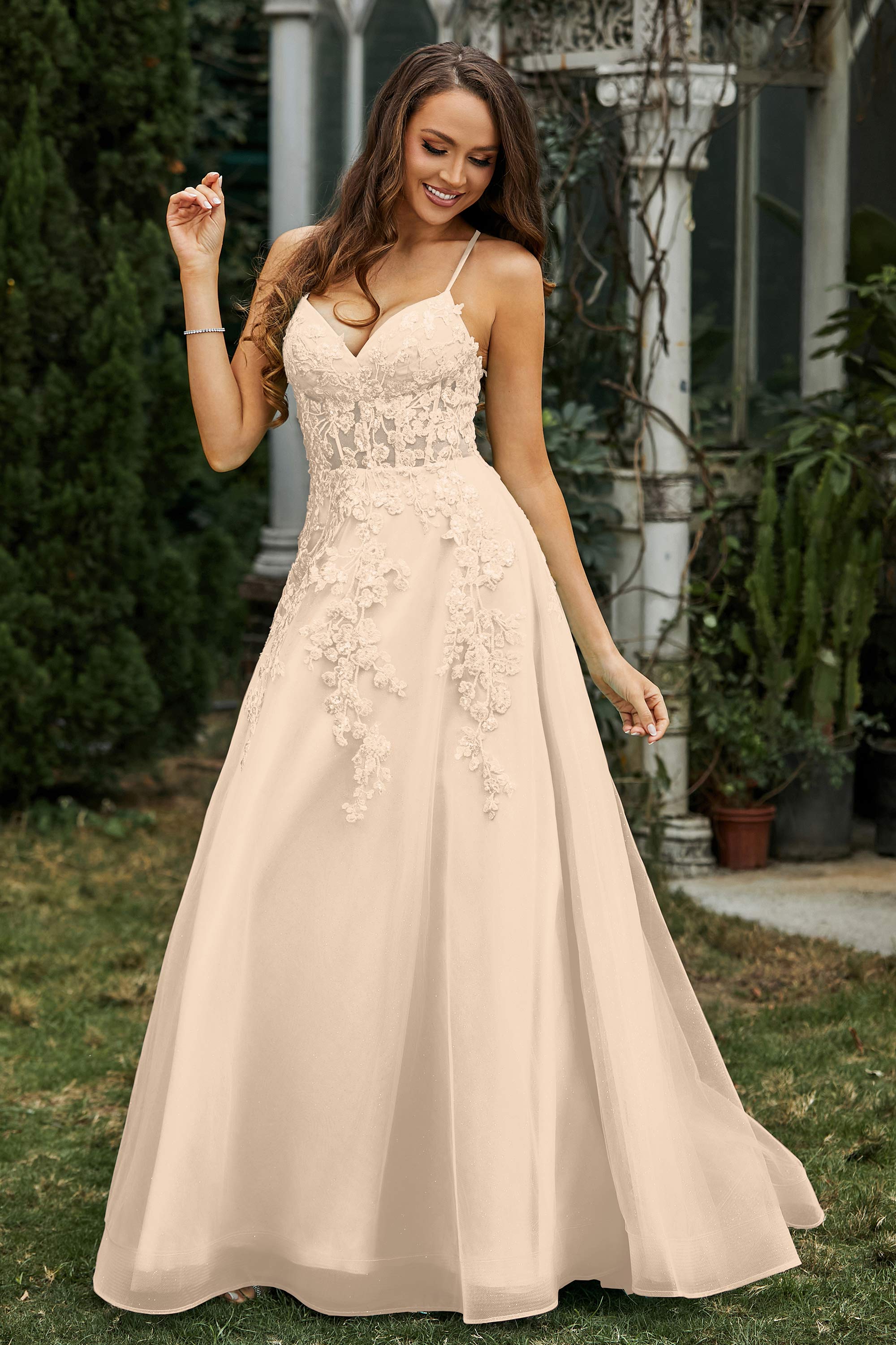 Sweetheart Applique A-Line Tulle Sweep Train Prom Party Dress Formal Evening Dresses