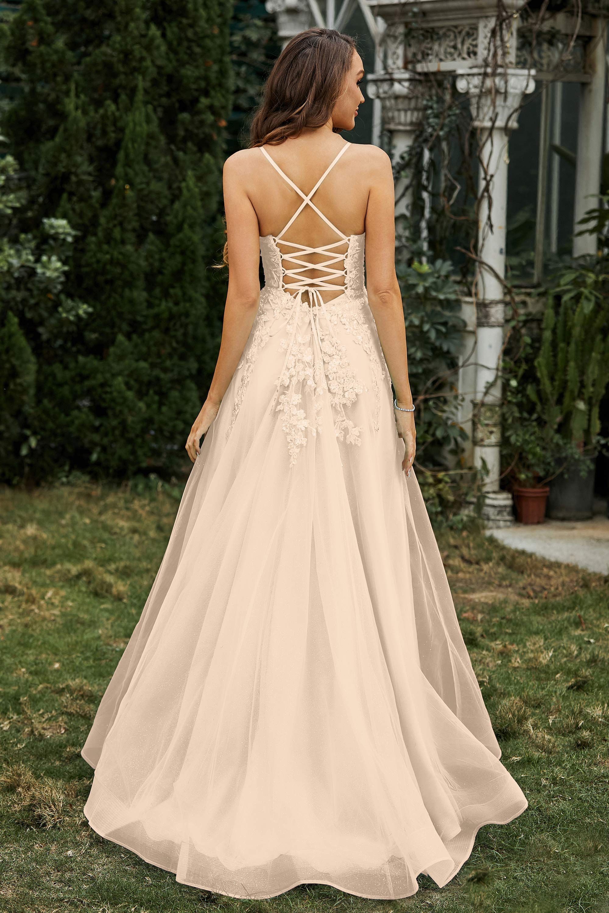 Sweetheart Applique A-Line Tulle Sweep Train Prom Party Dress Formal Evening Dresses