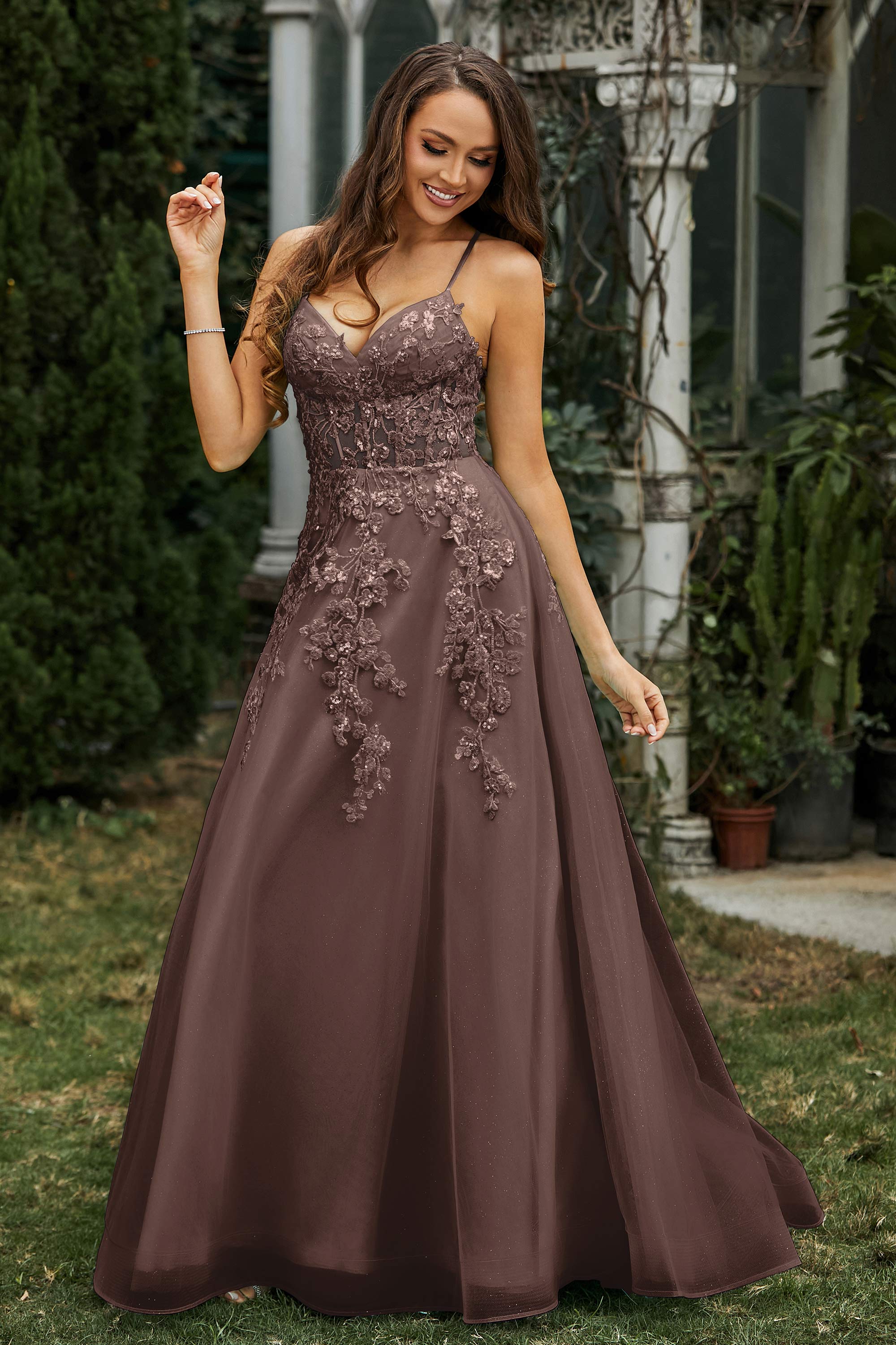 Sweetheart Applique A-Line Tulle Sweep Train Prom Party Dress Formal Evening Dresses