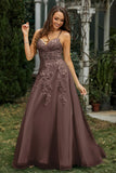 Sweetheart Applique A-Line Tulle Sweep Train Prom Party Dress Formal Evening Dresses