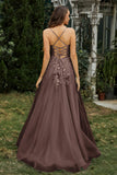 Sweetheart Applique A-Line Tulle Sweep Train Prom Party Dress Formal Evening Dresses