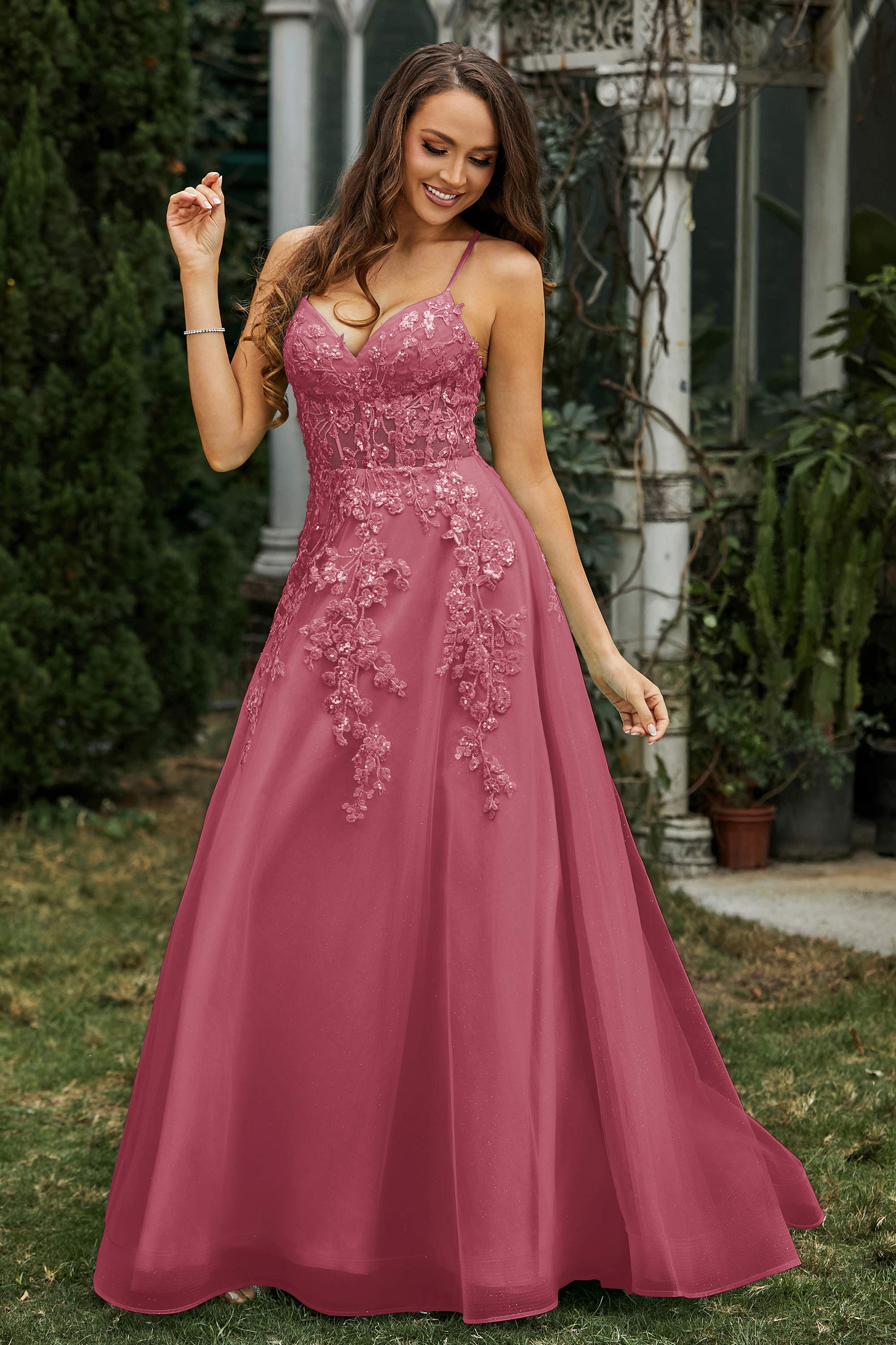 Sweetheart Applique A-Line Tulle Sweep Train Prom Party Dress Formal Evening Dresses