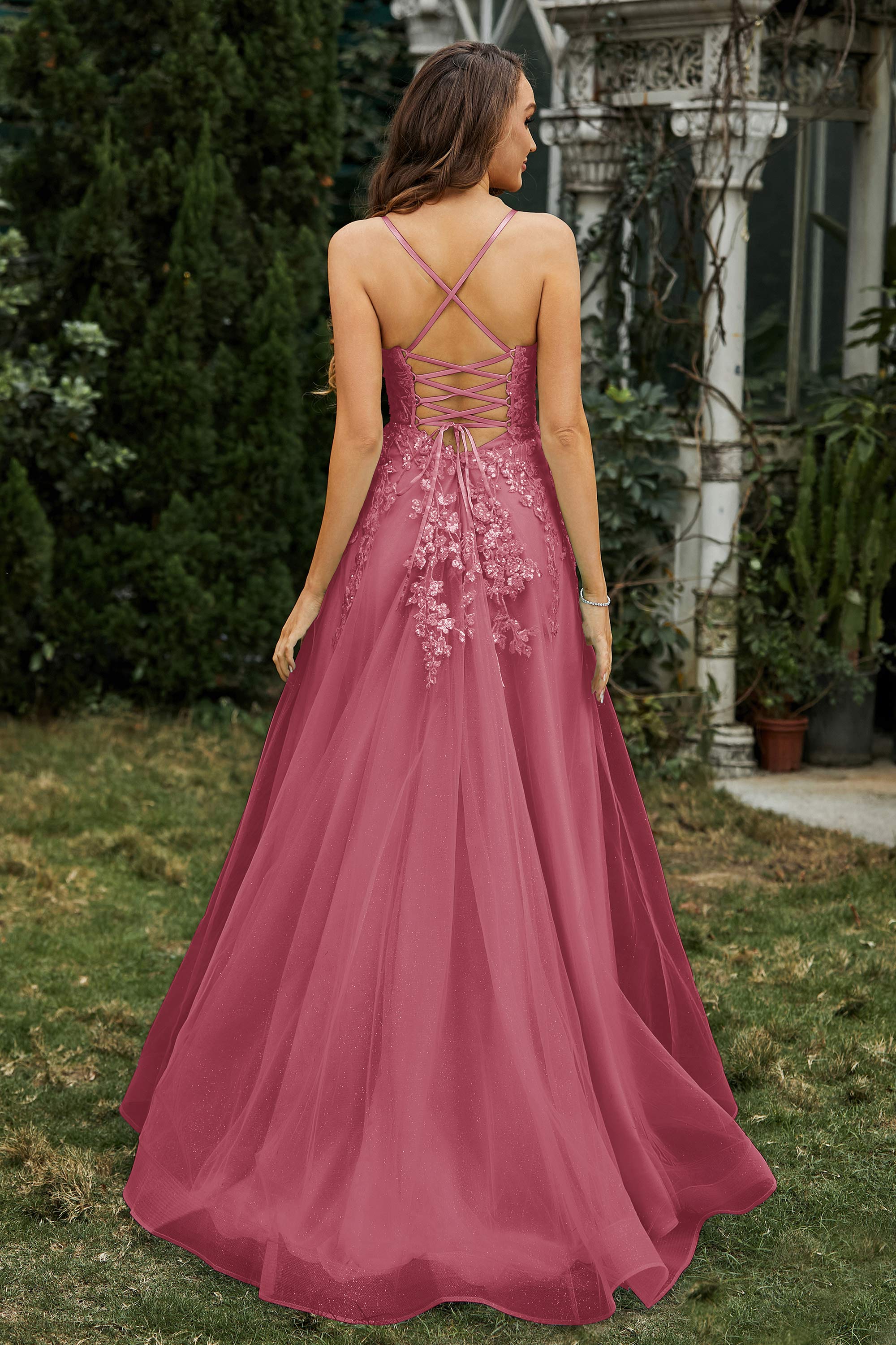 Sweetheart Applique A-Line Tulle Sweep Train Prom Party Dress Formal Evening Dresses