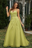 Sweetheart Applique A-Line Tulle Sweep Train Prom Party Dress Formal Evening Dresses