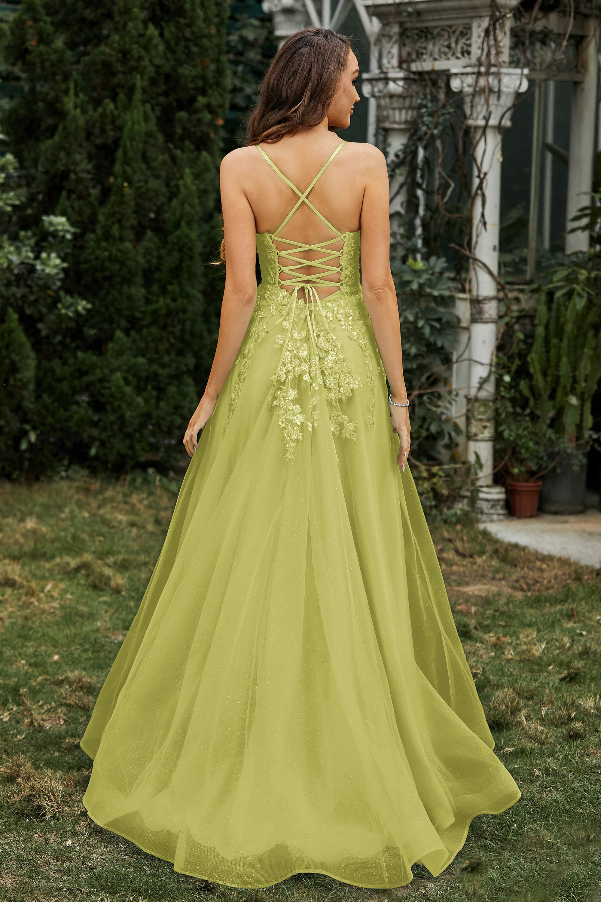 Sweetheart Applique A-Line Tulle Sweep Train Prom Party Dress Formal Evening Dresses