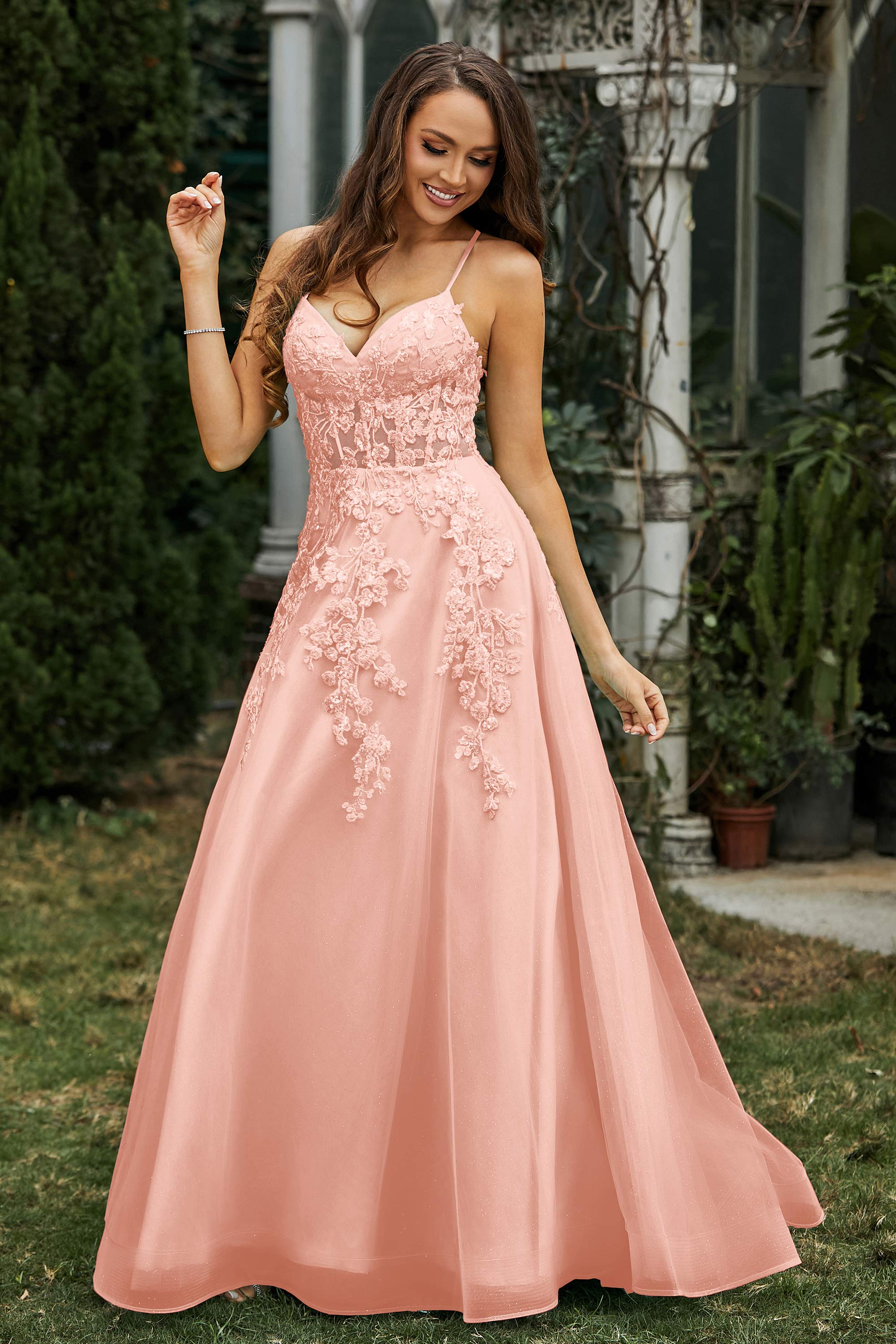 Sweetheart Applique A-Line Tulle Sweep Train Prom Party Dress Formal Evening Dresses