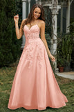 Sweetheart Applique A-Line Tulle Sweep Train Prom Party Dress Formal Evening Dresses