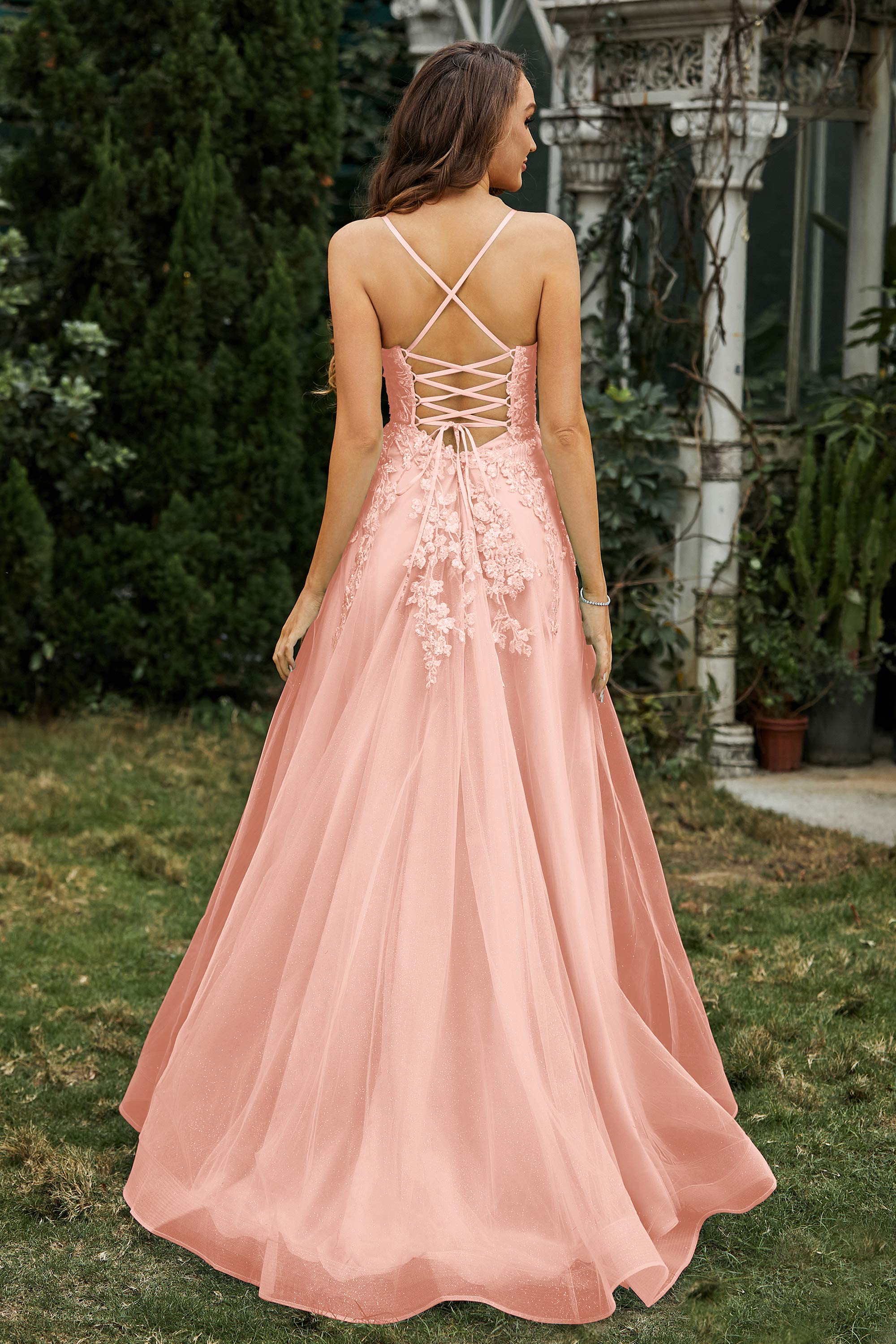 Sweetheart Applique A-Line Tulle Sweep Train Prom Party Dress Formal Evening Dresses