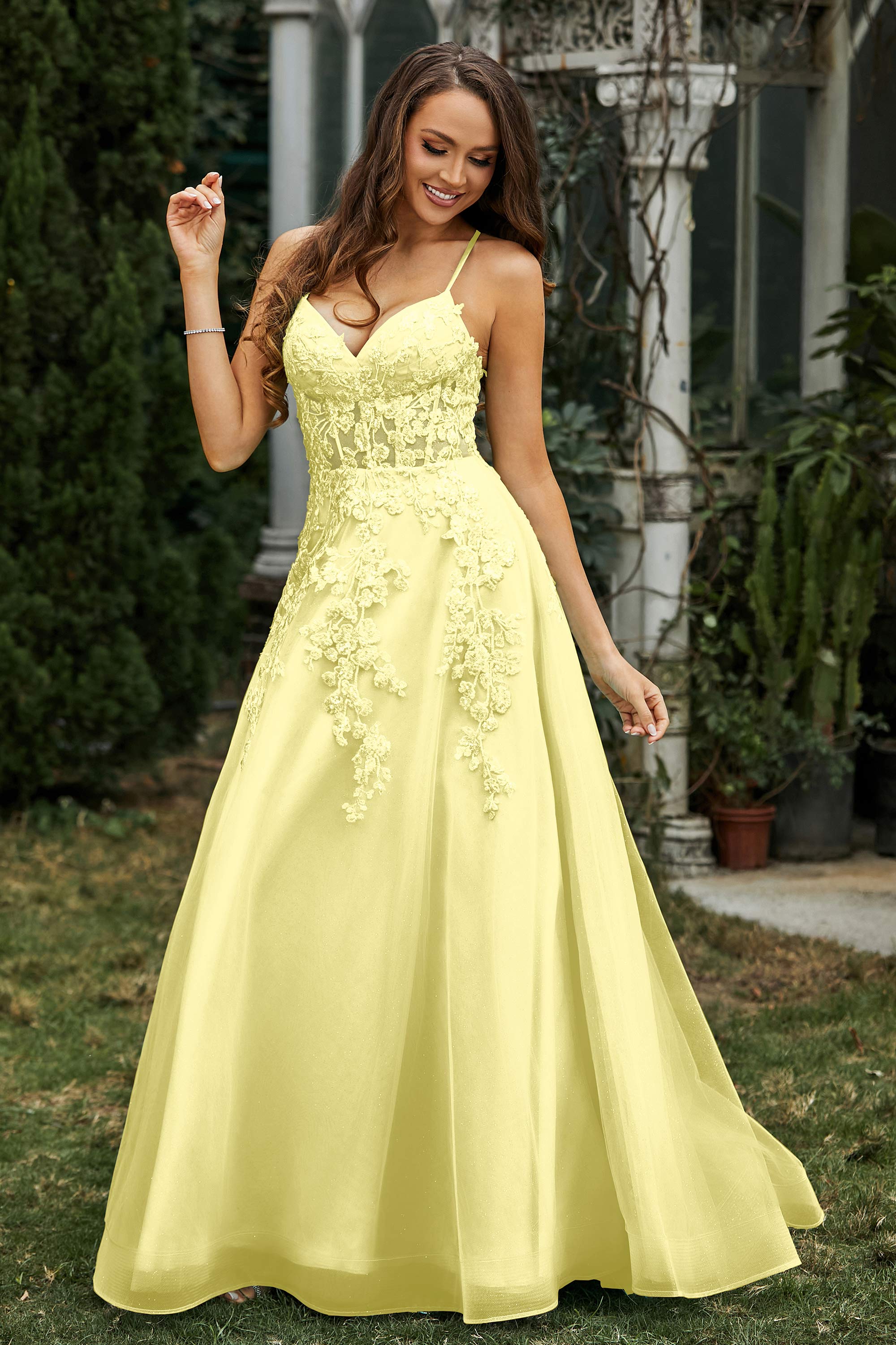 Sweetheart Applique A-Line Tulle Sweep Train Prom Party Dress Formal Evening Dresses
