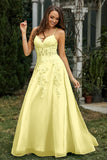 Sweetheart Applique A-Line Tulle Sweep Train Prom Party Dress Formal Evening Dresses
