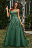Sweetheart Applique A-Line Tulle Sweep Train Prom Party Dress Formal Evening Dresses