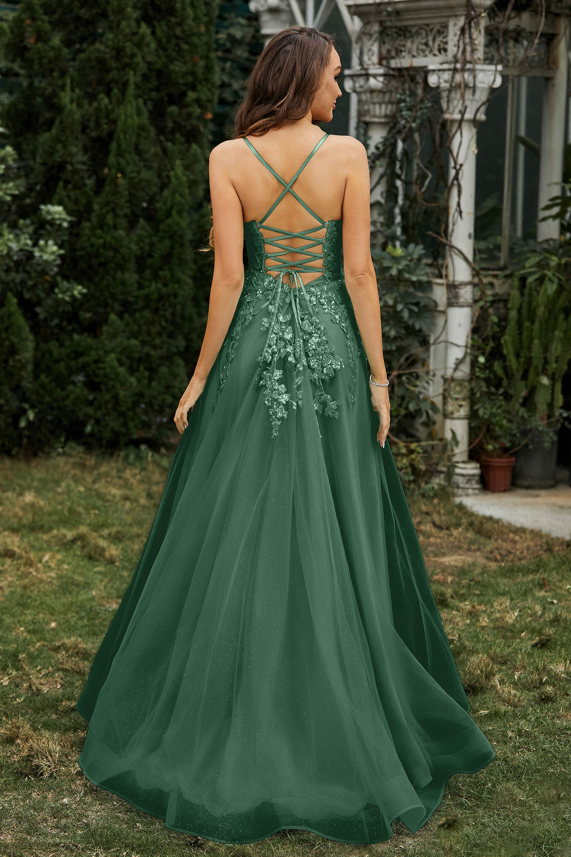 Sweetheart Applique A-Line Tulle Sweep Train Prom Party Dress Formal Evening Dresses