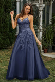 Sweetheart Applique A-Line Tulle Sweep Train Prom Party Dress Formal Evening Dresses