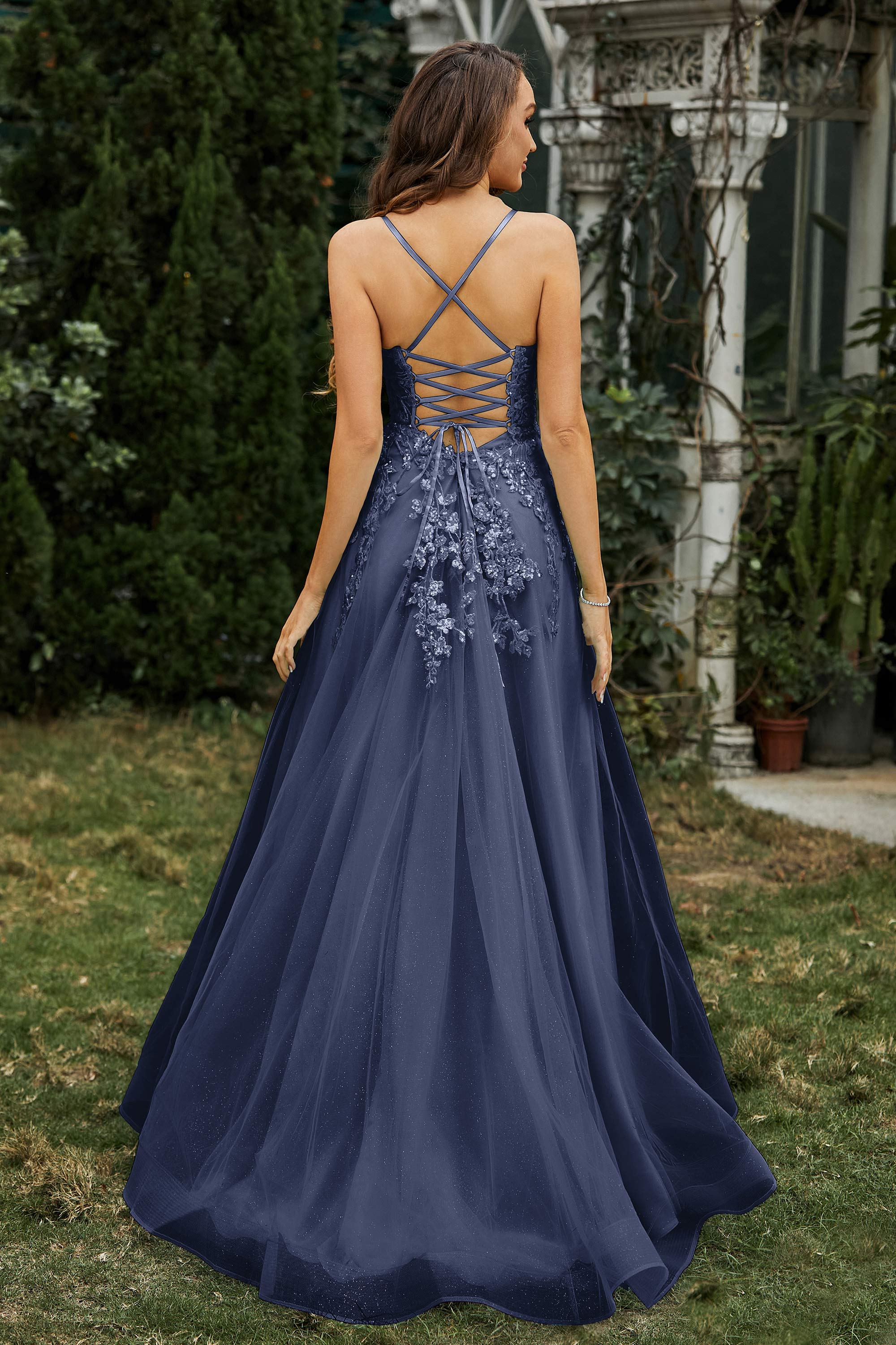 Sweetheart Applique A-Line Tulle Sweep Train Prom Party Dress Formal Evening Dresses
