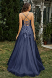 Sweetheart Applique A-Line Tulle Sweep Train Prom Party Dress Formal Evening Dresses