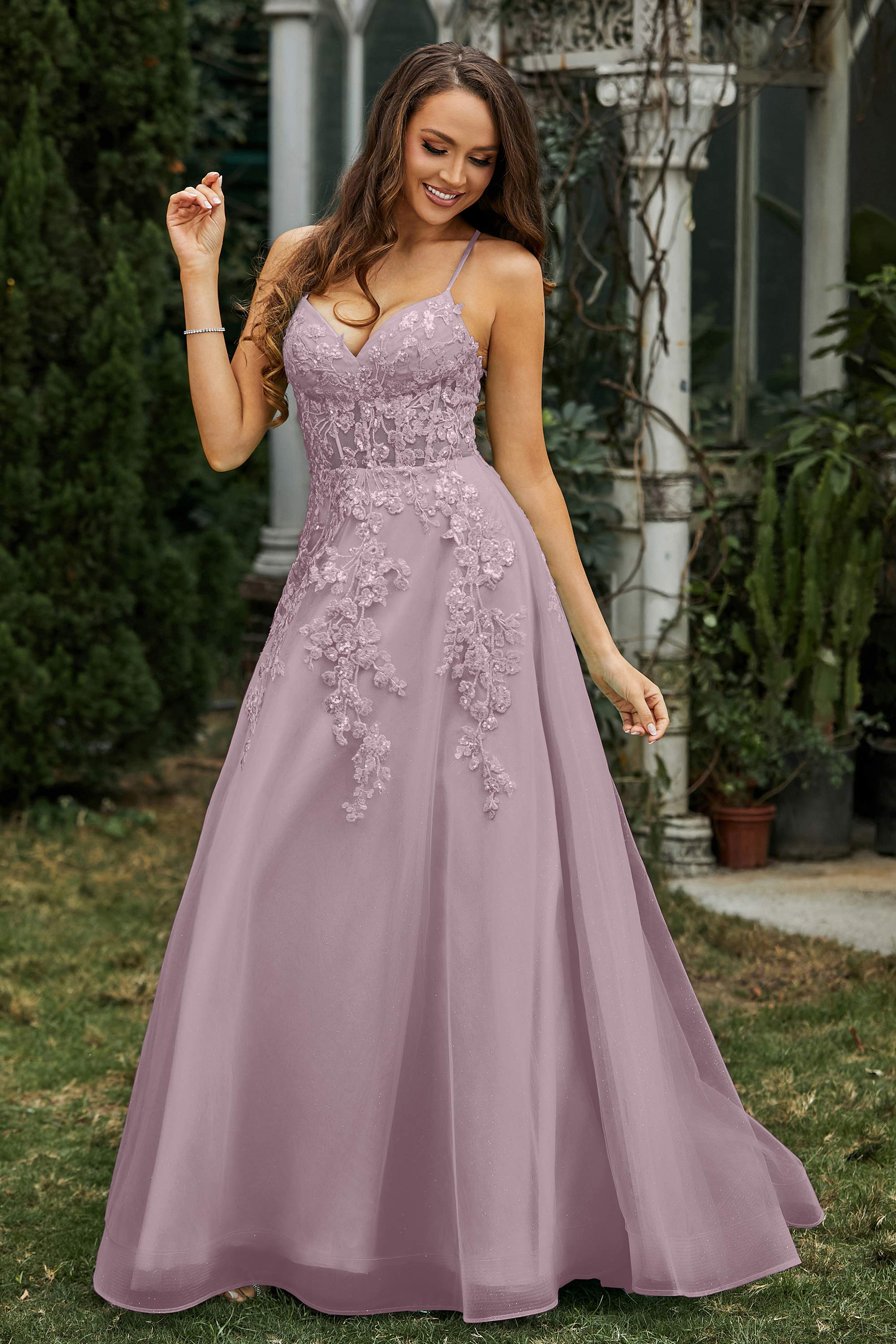 Sweetheart Applique A-Line Tulle Sweep Train Prom Party Dress Formal Evening Dresses
