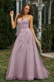 Sweetheart Applique A-Line Tulle Sweep Train Prom Party Dress Formal Evening Dresses