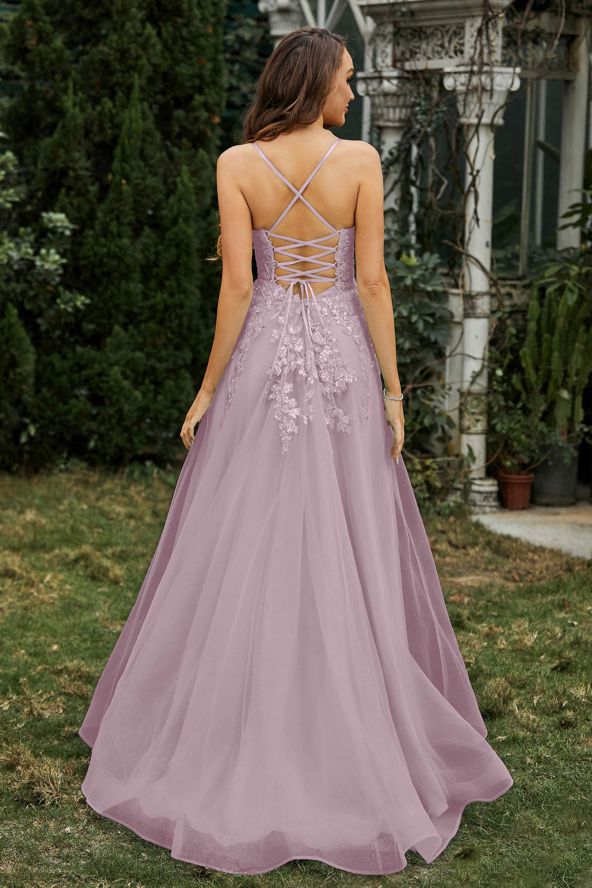 Sweetheart Applique A-Line Tulle Sweep Train Prom Party Dress Formal Evening Dresses