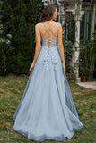 Sweetheart Applique A-Line Tulle Sweep Train Prom Party Dress Formal Evening Dresses