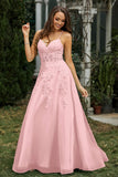 Sweetheart Applique A-Line Tulle Sweep Train Prom Party Dress Formal Evening Dresses