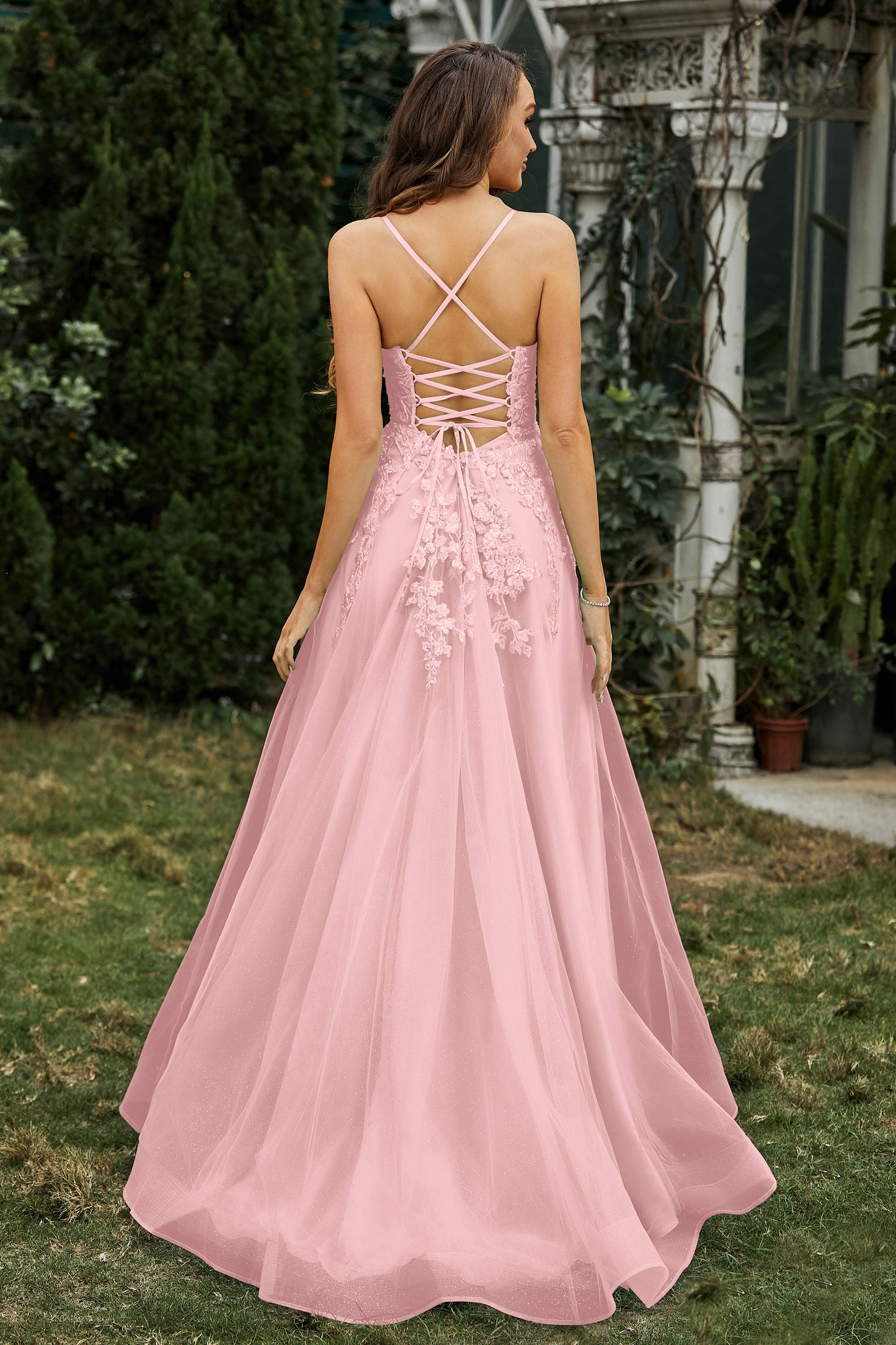Sweetheart Applique A-Line Tulle Sweep Train Prom Party Dress Formal Evening Dresses
