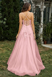 Sweetheart Applique A-Line Tulle Sweep Train Prom Party Dress Formal Evening Dresses
