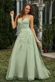 Sweetheart Applique A-Line Tulle Sweep Train Prom Party Dress Formal Evening Dresses