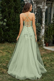 Sweetheart Applique A-Line Tulle Sweep Train Prom Party Dress Formal Evening Dresses