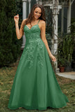 Sweetheart Applique A-Line Tulle Sweep Train Prom Party Dress Formal Evening Dresses