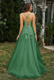 Sweetheart Applique A-Line Tulle Sweep Train Prom Party Dress Formal Evening Dresses