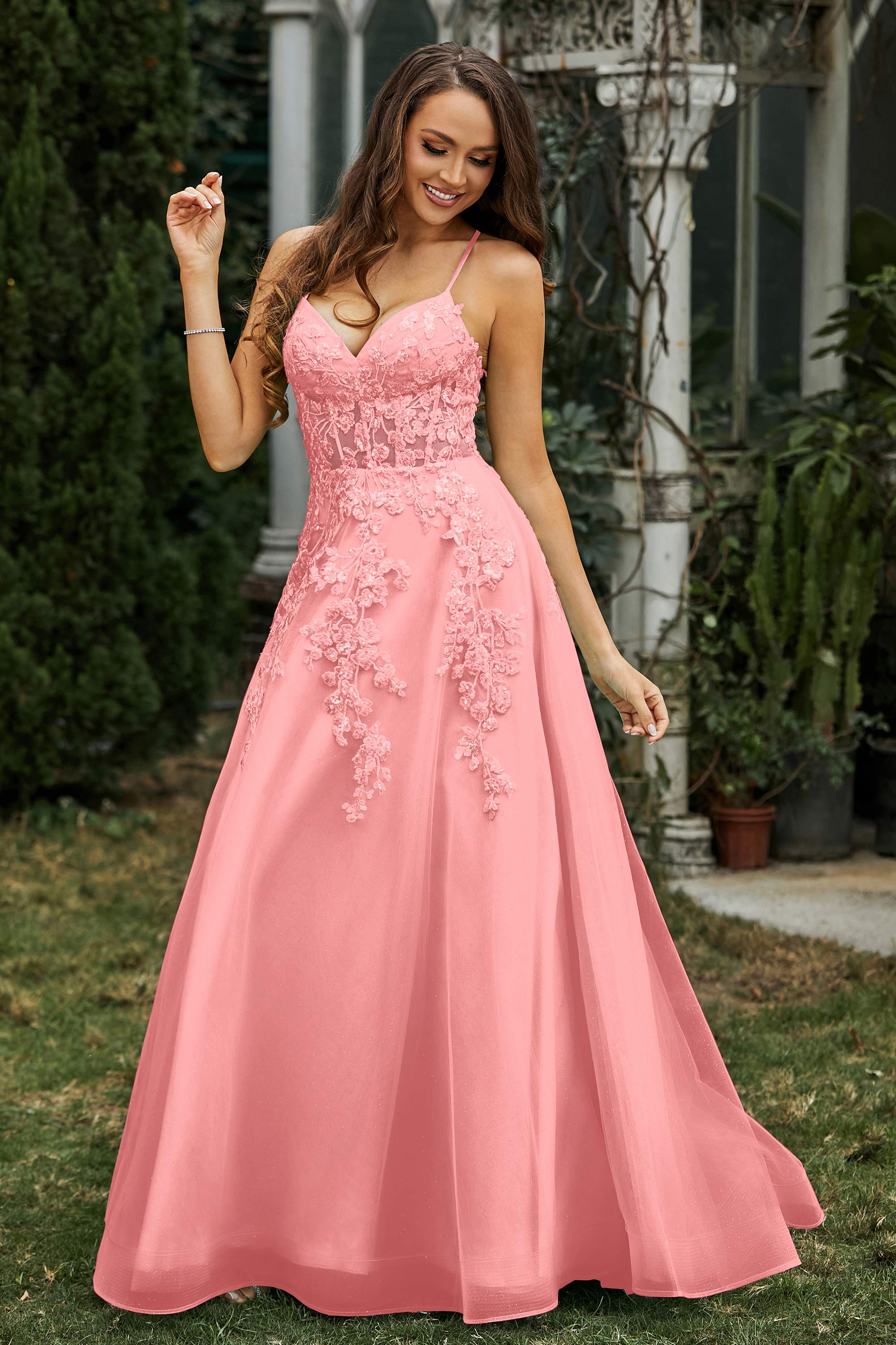 Sweetheart Applique A-Line Tulle Sweep Train Prom Party Dress Formal Evening Dresses