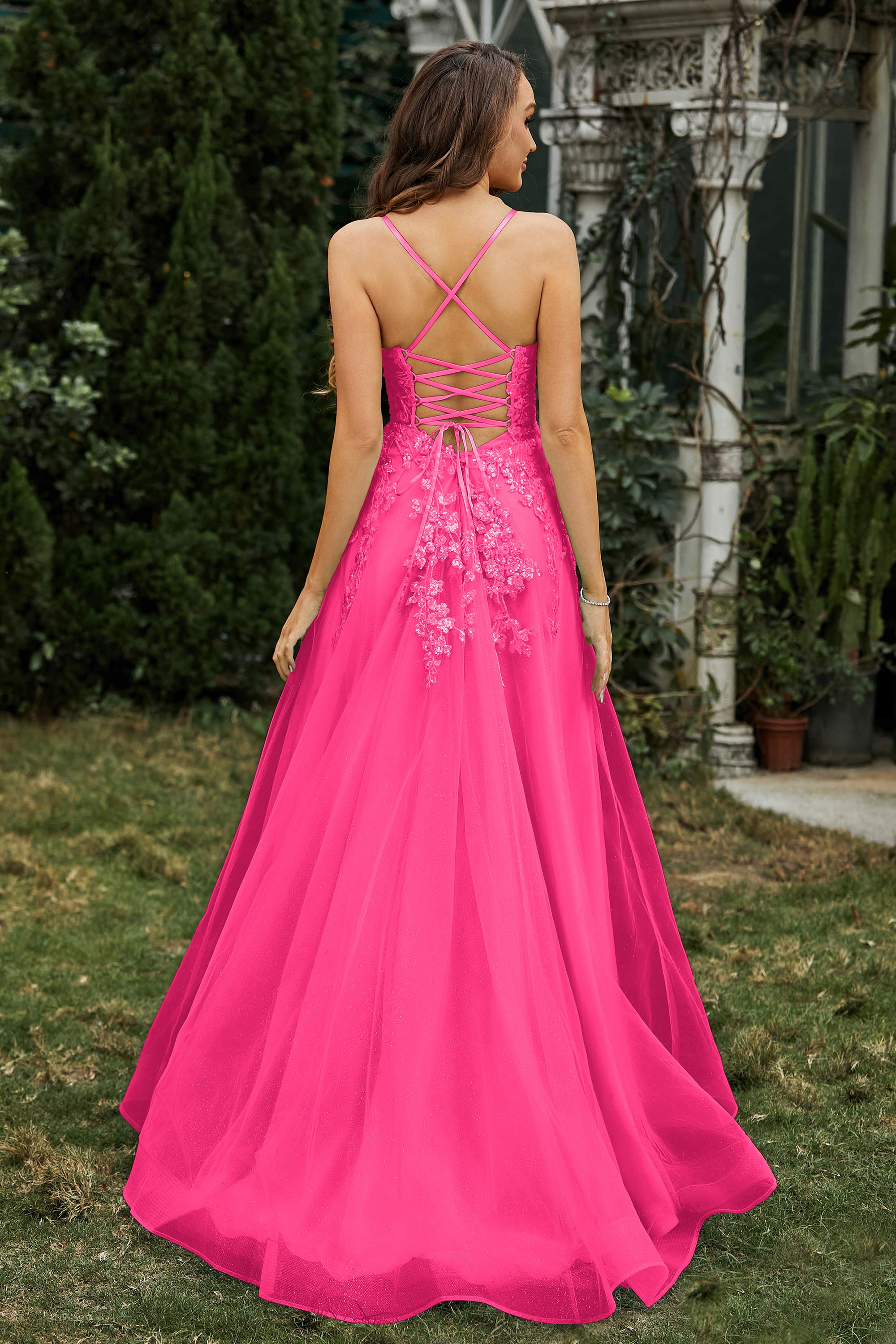 Sweetheart Applique A-Line Tulle Sweep Train Prom Party Dress Formal Evening Dresses