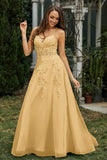 Sweetheart Applique A-Line Tulle Sweep Train Prom Party Dress Formal Evening Dresses
