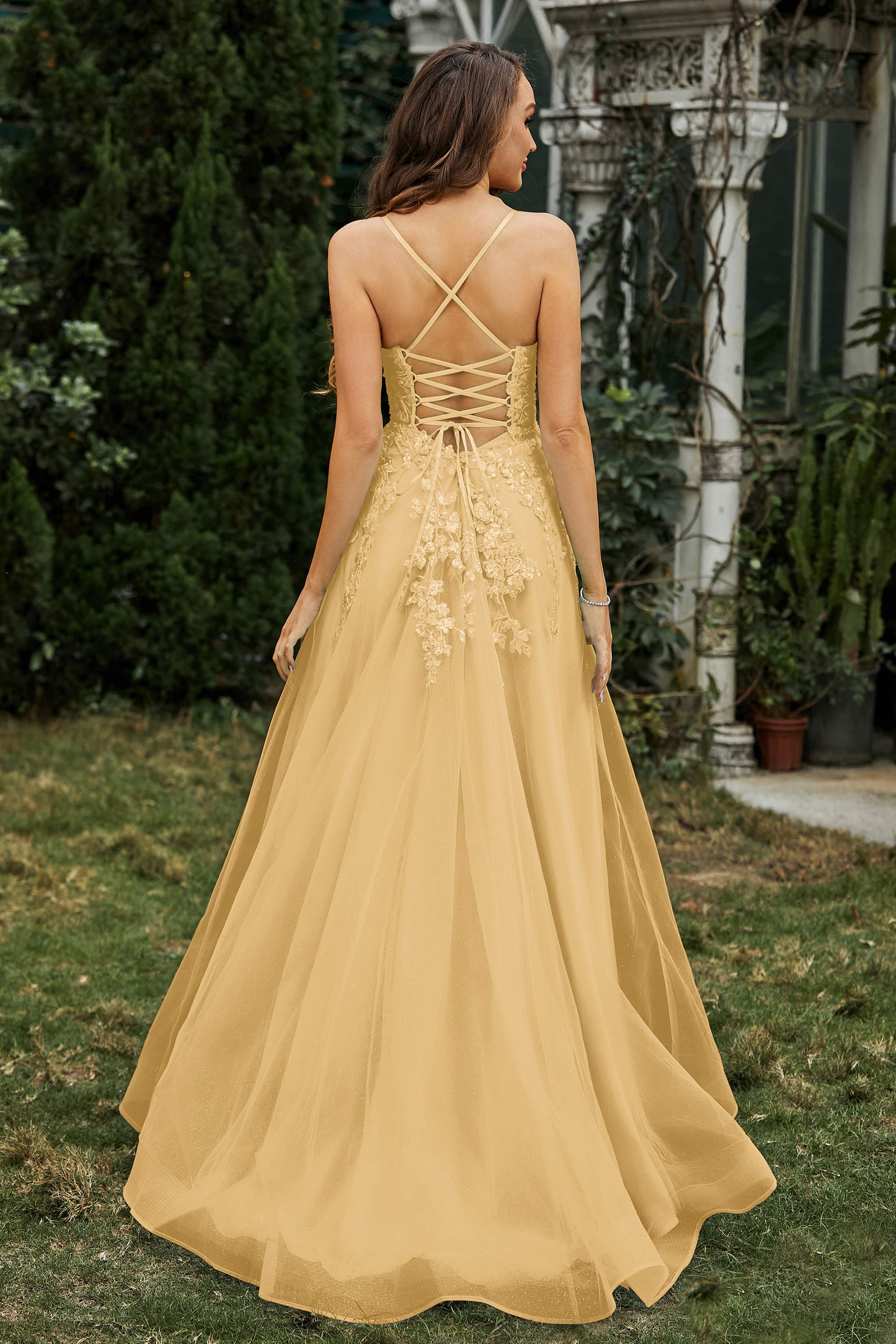 Sweetheart Applique A-Line Tulle Sweep Train Prom Party Dress Formal Evening Dresses