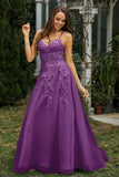 Sweetheart Applique A-Line Tulle Sweep Train Prom Party Dress Formal Evening Dresses