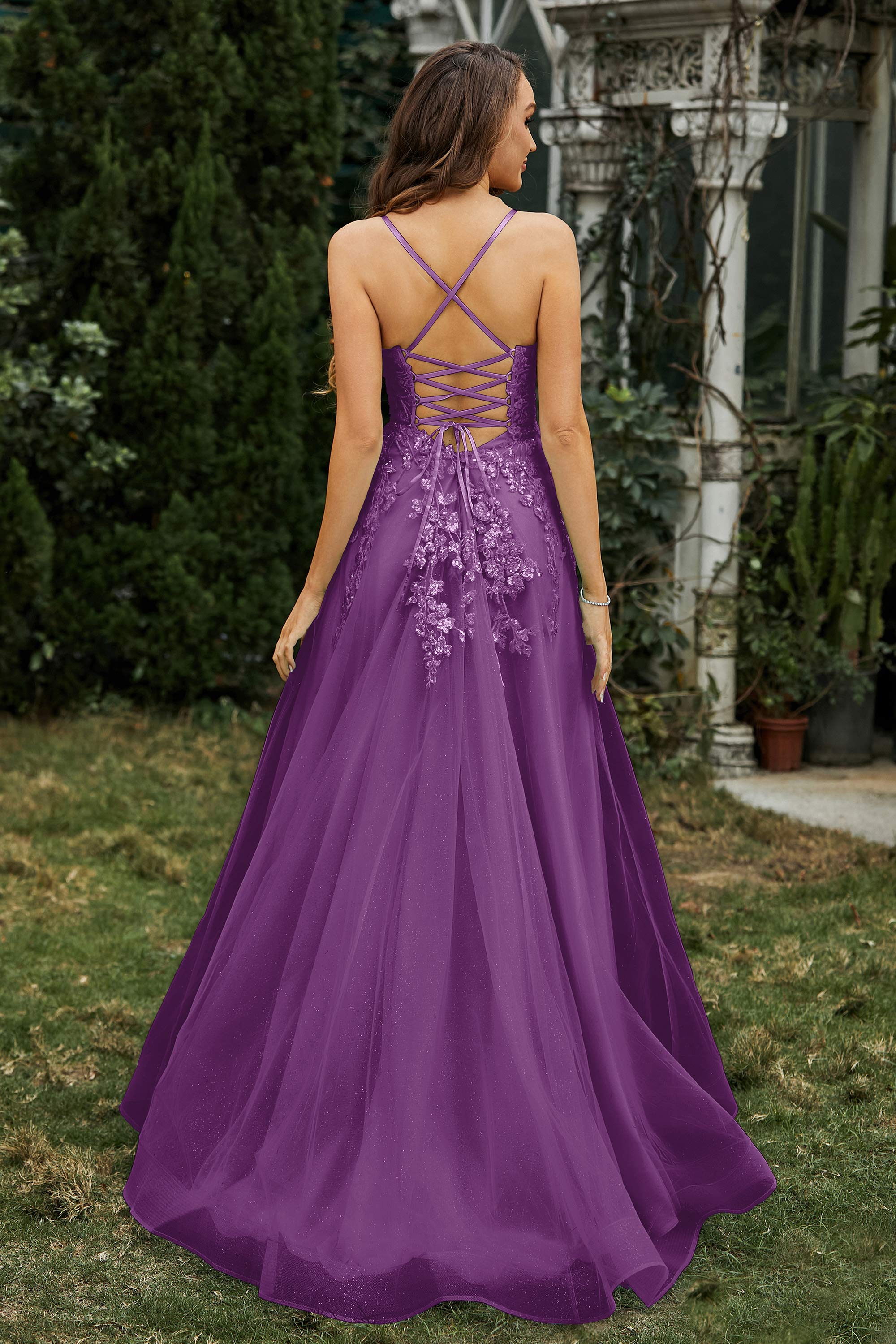 Sweetheart Applique A-Line Tulle Sweep Train Prom Party Dress Formal Evening Dresses