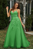 Sweetheart Applique A-Line Tulle Sweep Train Prom Party Dress Formal Evening Dresses