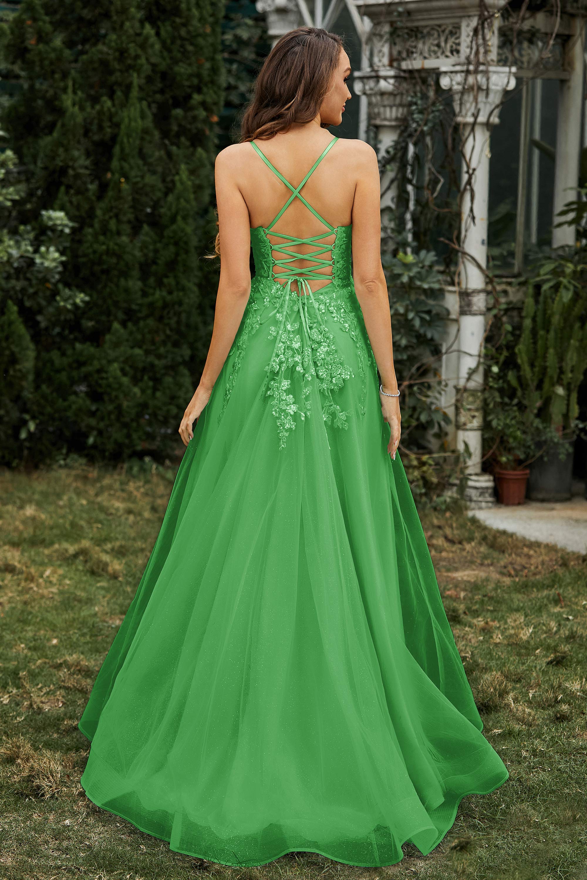 Sweetheart Applique A-Line Tulle Sweep Train Prom Party Dress Formal Evening Dresses
