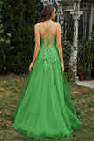Sweetheart Applique A-Line Tulle Sweep Train Prom Party Dress Formal Evening Dresses