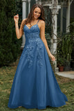 Sweetheart Applique A-Line Tulle Sweep Train Prom Party Dress Formal Evening Dresses