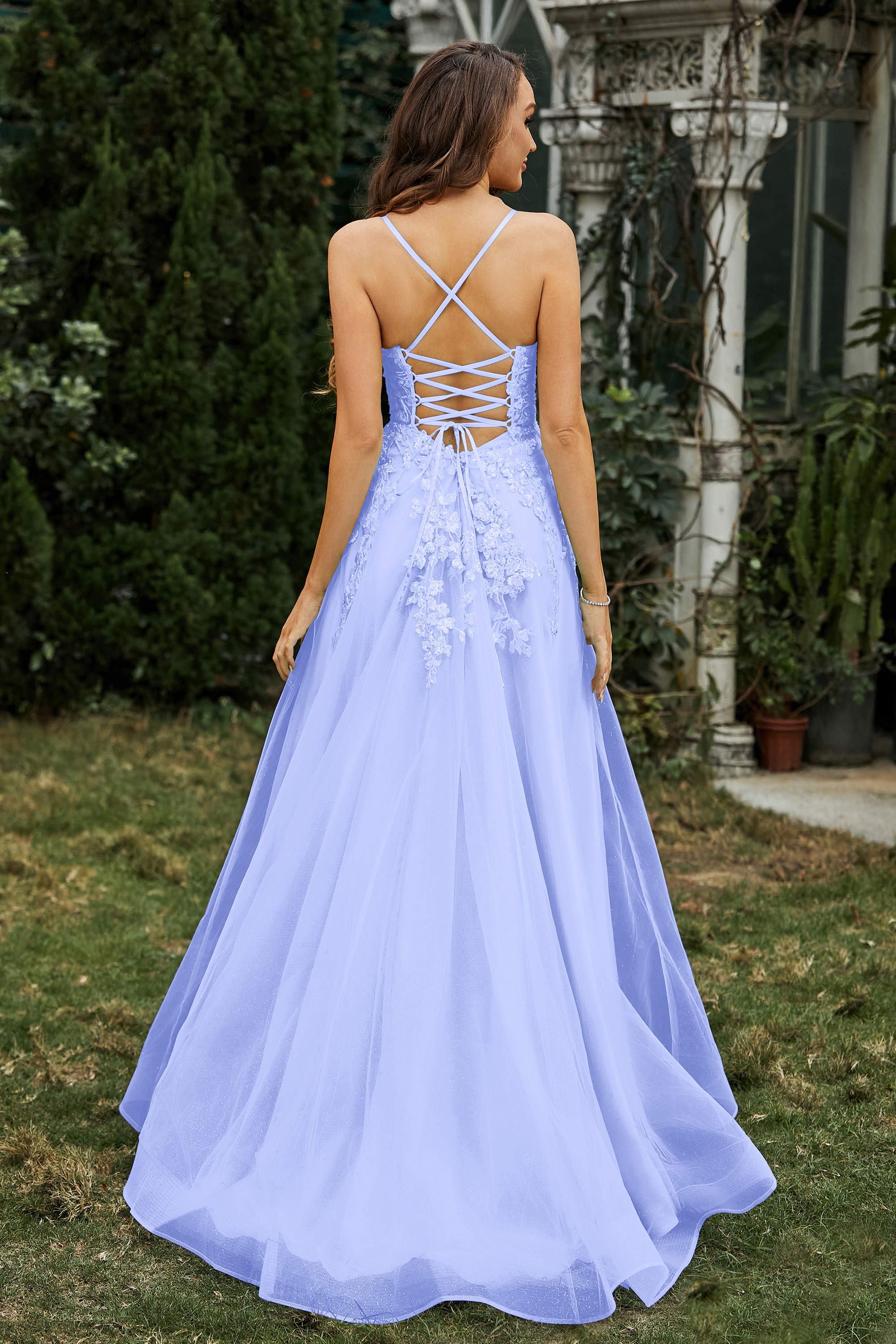 Sweetheart Applique A-Line Tulle Sweep Train Prom Party Dress Formal Evening Dresses