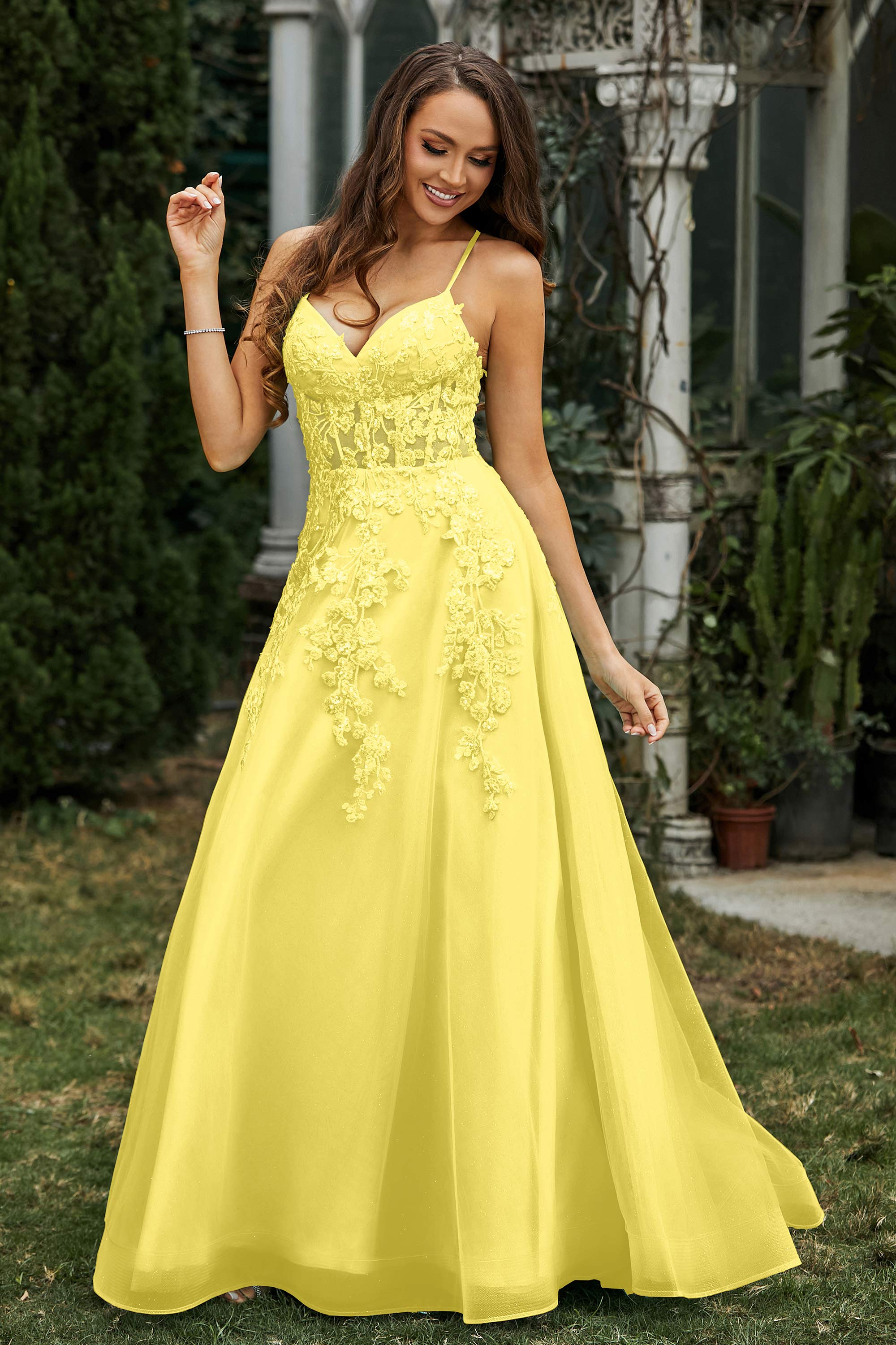 Sweetheart Applique A-Line Tulle Sweep Train Prom Party Dress Formal Evening Dresses
